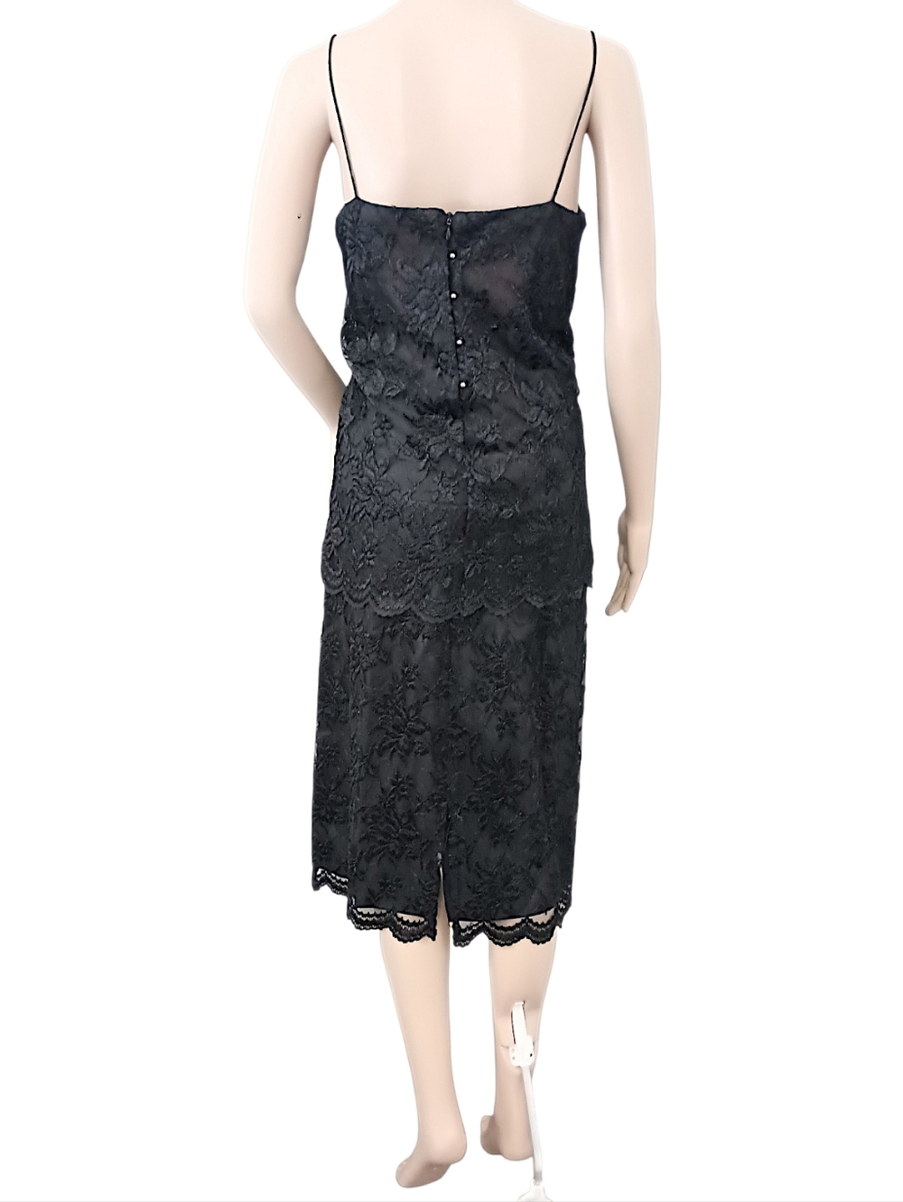 Vintage Nancy Bracoloni‎ Lace Dress Sz 10 Black Midi Applique LBD Cocktail Party - Picture 4 of 16
